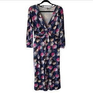 Boden Navy and Pink Floral Midi Dress